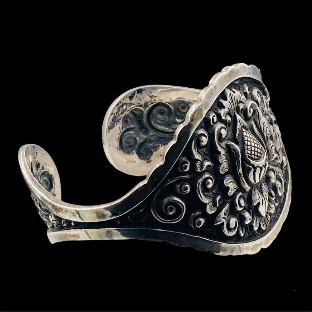 Rare Vintage 1930's Indonesian Yogya 800 Silver Lotus Flower Bracelet - Picture 5 of 9